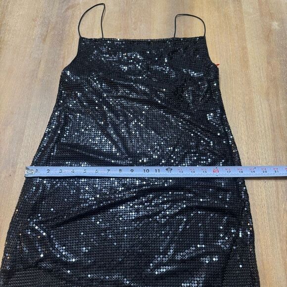 Alice + Olivia Chainmail Midi Slip Dress Size 2  Asymmetric Hem Open Back Black - Picture 7 of 14